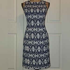 Anne Klein Navy and White Patterned Midi Dress